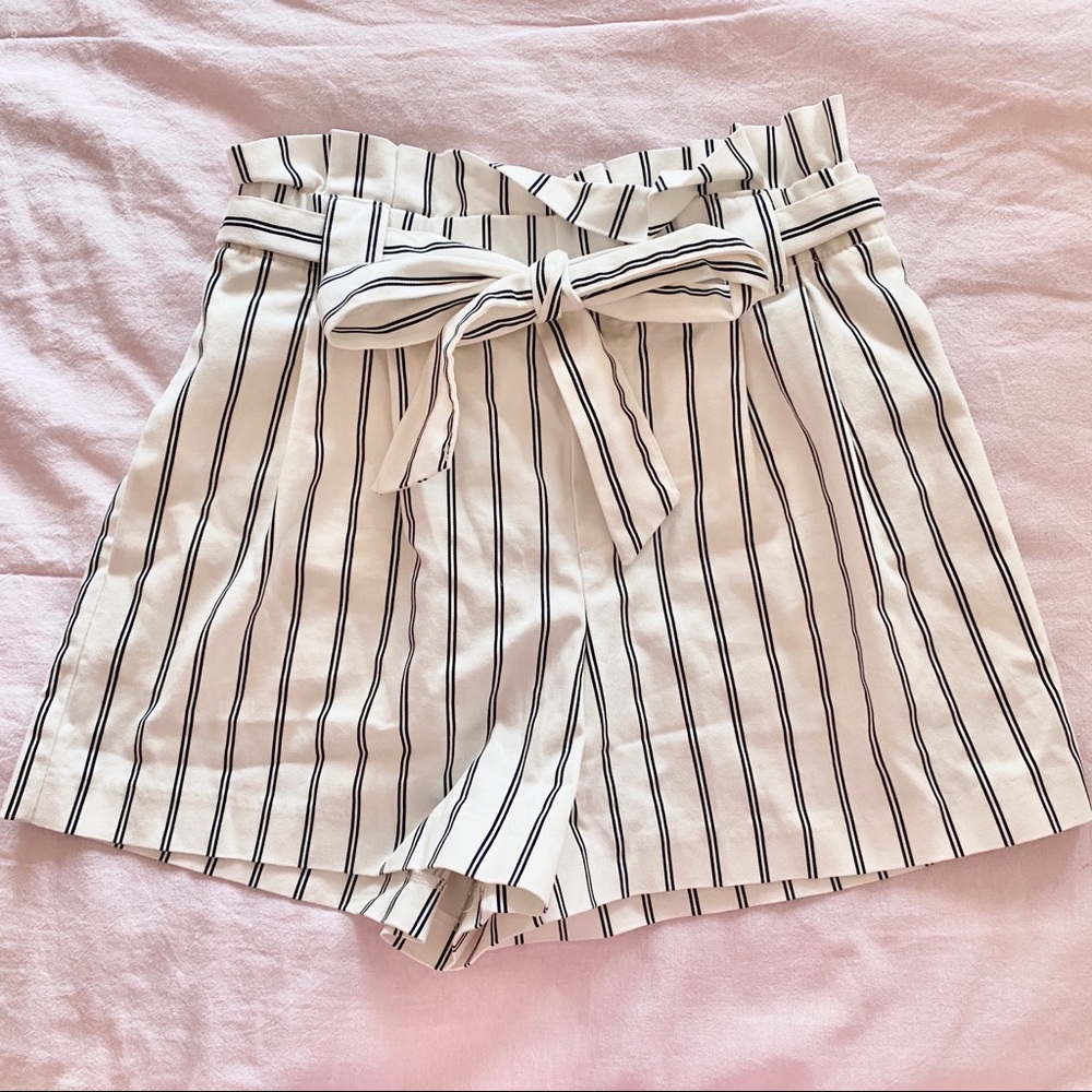 Zara paper bag waist striped shorts